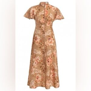 ZIMMERMANN Peony Print Linen Midi Dress